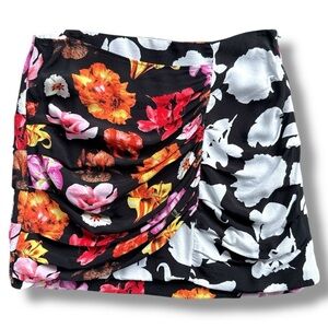 Desigual Floral Mini Skirt Draped Ruched Faux Wrap